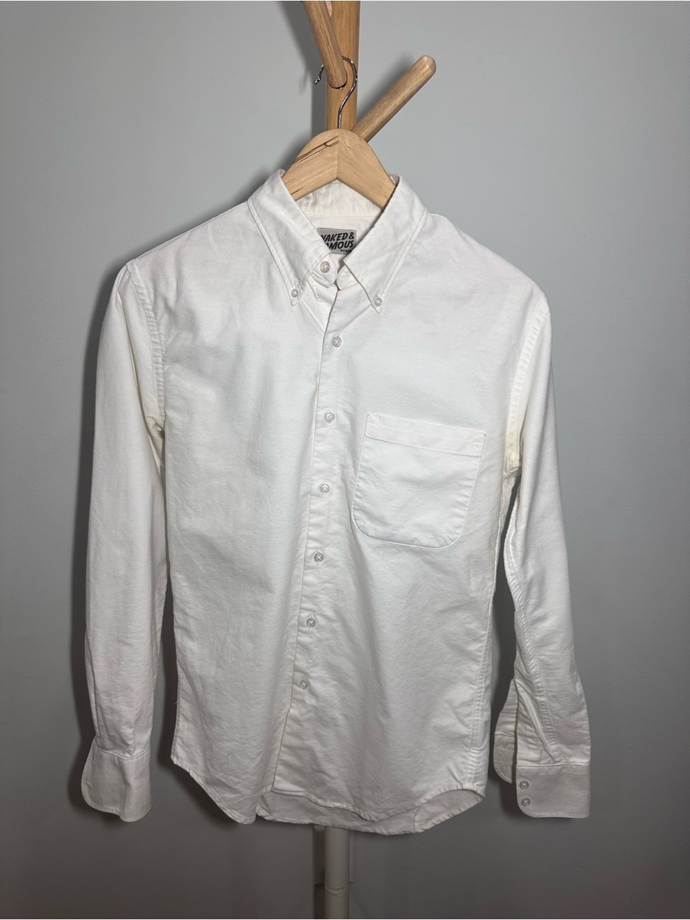 NAKED AND FAMOUS DENIM Size Small White Oxford Button down shirt Made in Canada